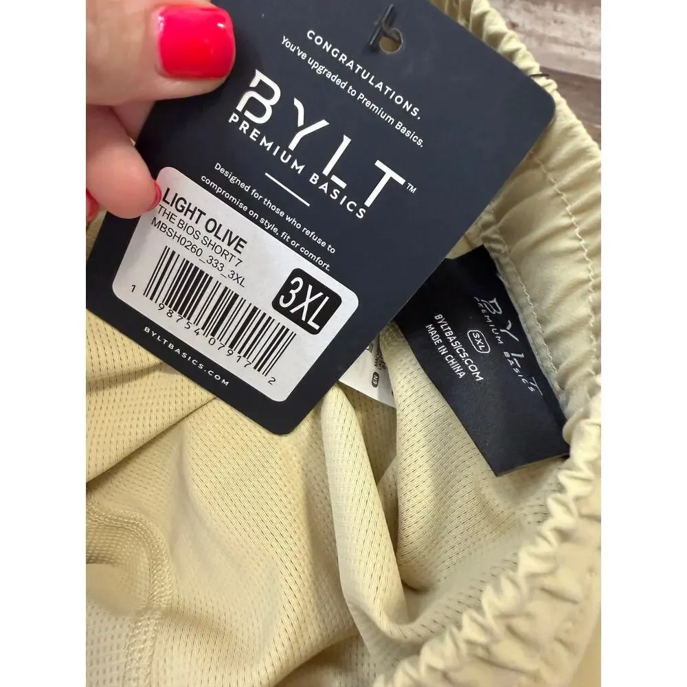 BYLT Premium Basics olive khaki drawstring shorts NWT Sz 3XL workout run lift